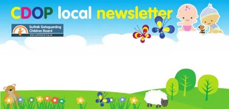 Image of cartoon countryside, babies and animals with the words CDOP local newsletter.
